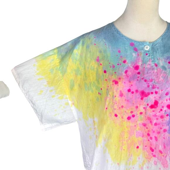 Gene Ewing Bright Tie Dye Linen Cotton Blend Oversized Top Beach Swim Coverup - Picture 7 of 12